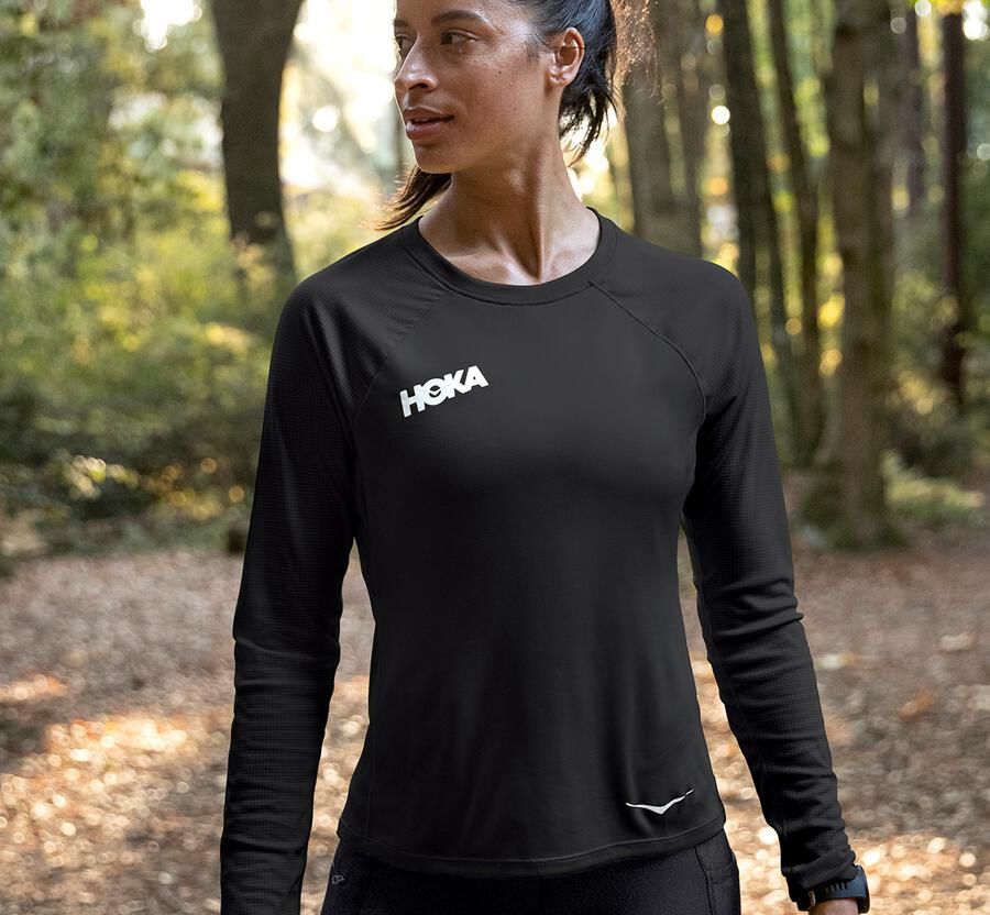 Hoka One One Top Dame - Performance Lang Sleeve - Sort - 264315EYL